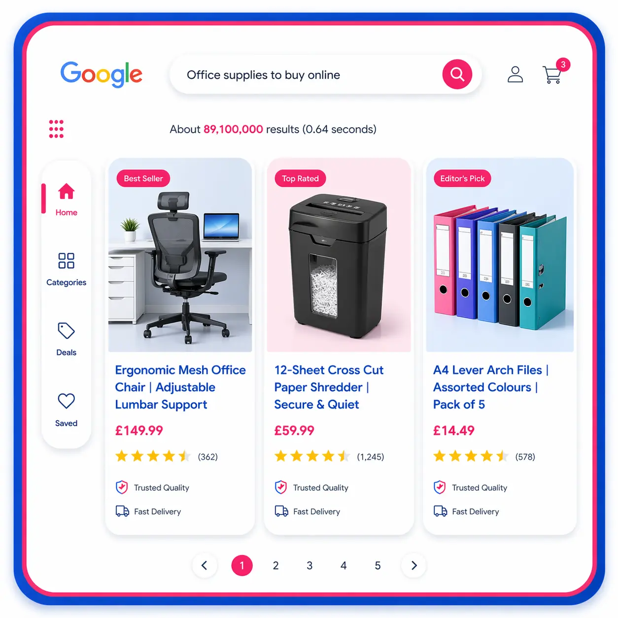 Interface Google Shopping avec avis TrustedPulse
